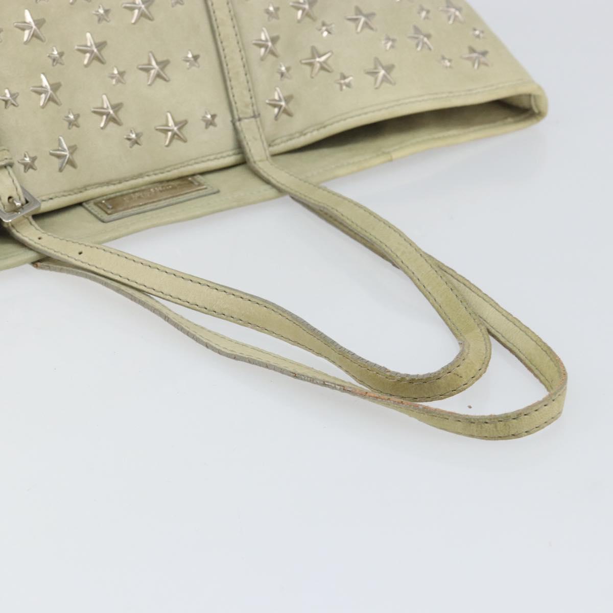 Jimmy Choo Studs Tote Bag Leather Beige Silver Auth bs30825