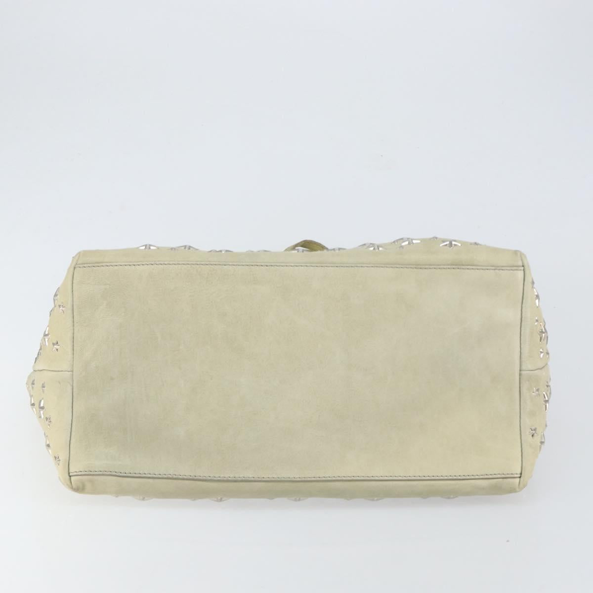 Jimmy Choo Studs Tote Bag Leather Beige Silver Auth bs30825