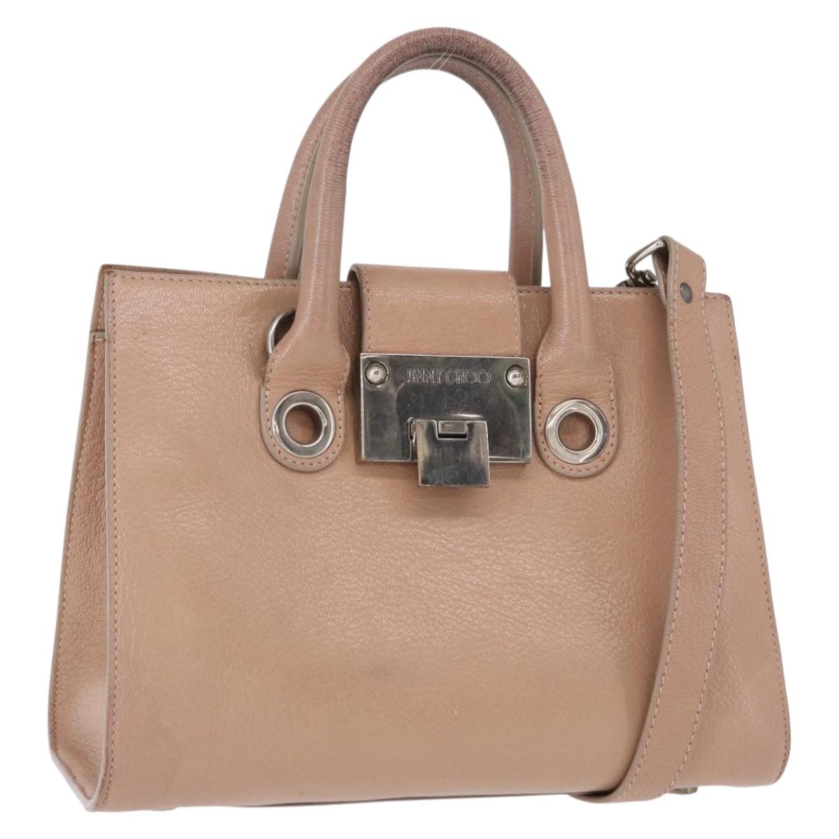 Jimmy Choo Hand Bag Leather 2way Pink Silver Auth bs30826