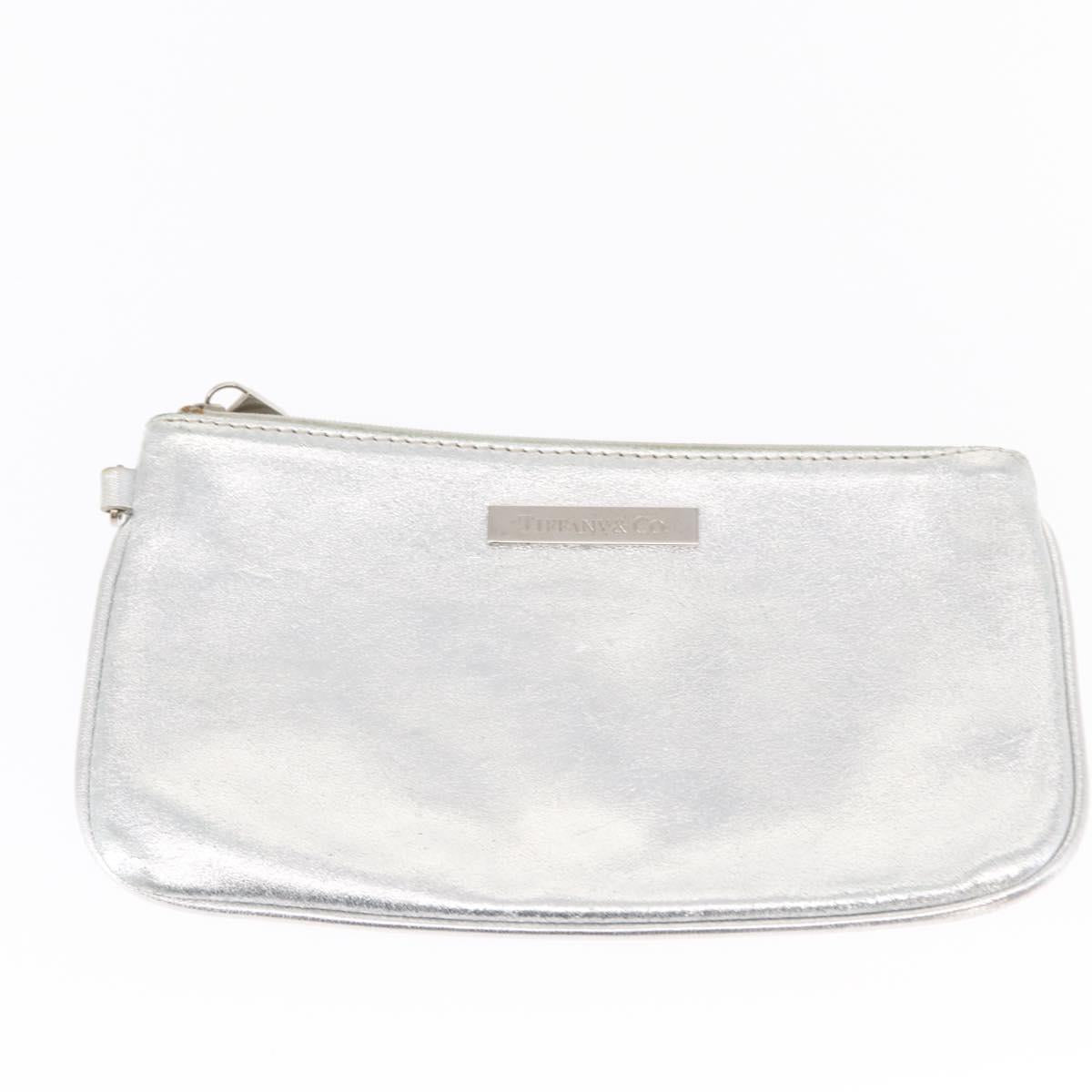 TIFFANY&Co. Hand Bag Leather Silver Auth bs30827