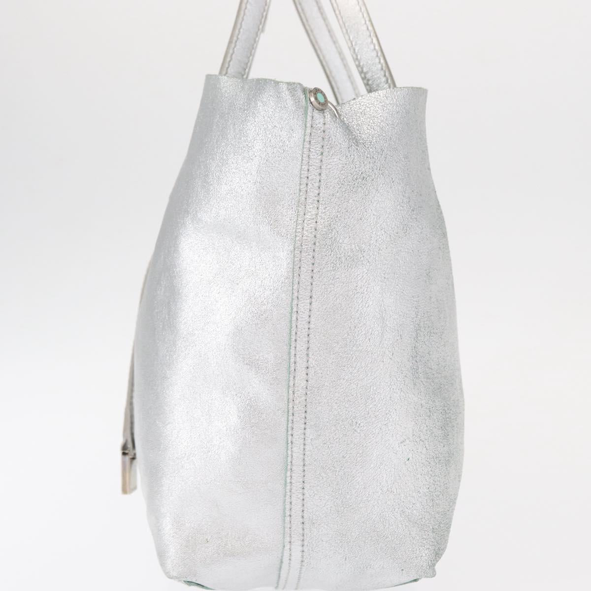 TIFFANY&Co. Hand Bag Leather Silver Auth bs30827