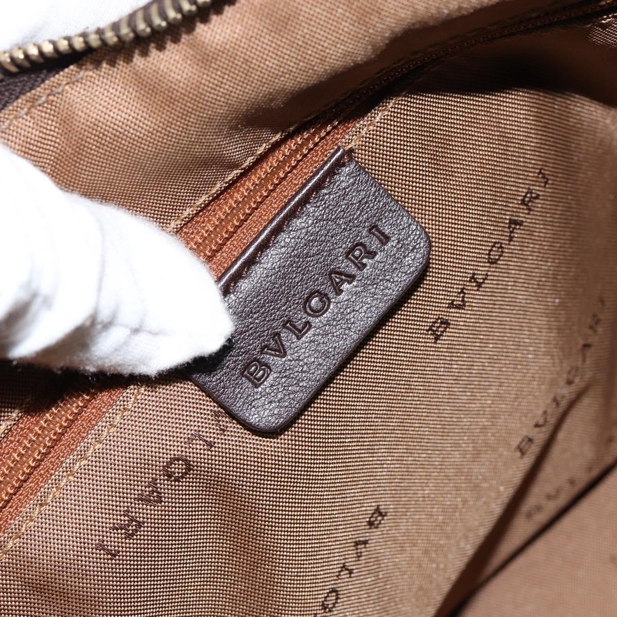 BVLGARI Logo Mania Shoulder Bag Canvas Brown Gold Auth bs30838