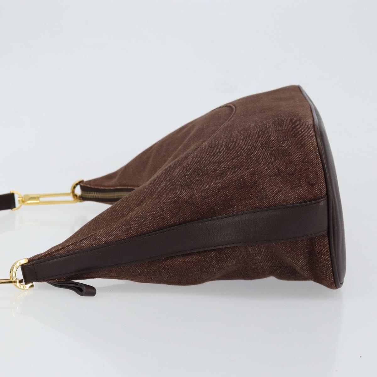 BVLGARI Logo Mania Shoulder Bag Canvas Brown Gold Auth bs30838