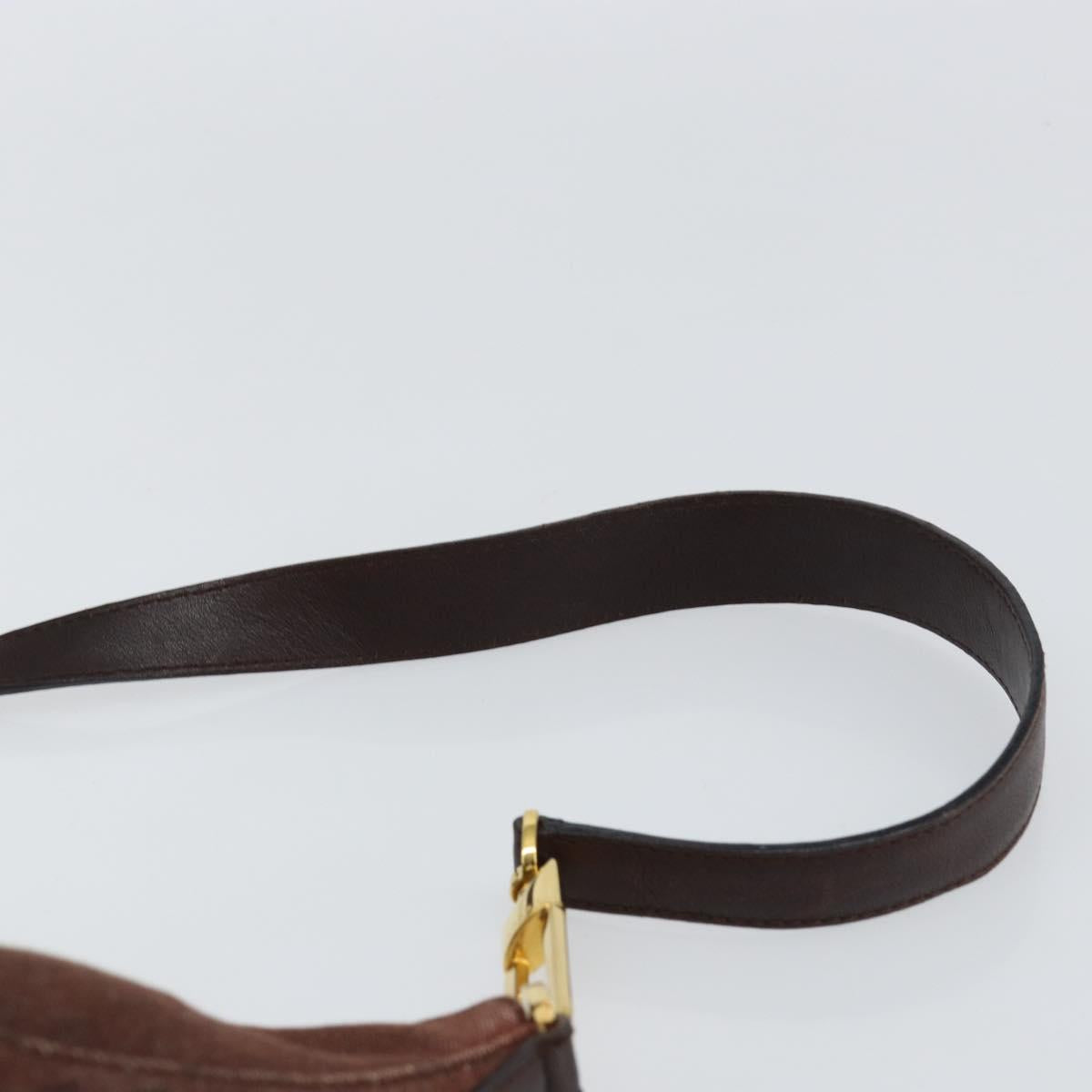 BVLGARI Logo Mania Shoulder Bag Canvas Brown Gold Auth bs30838