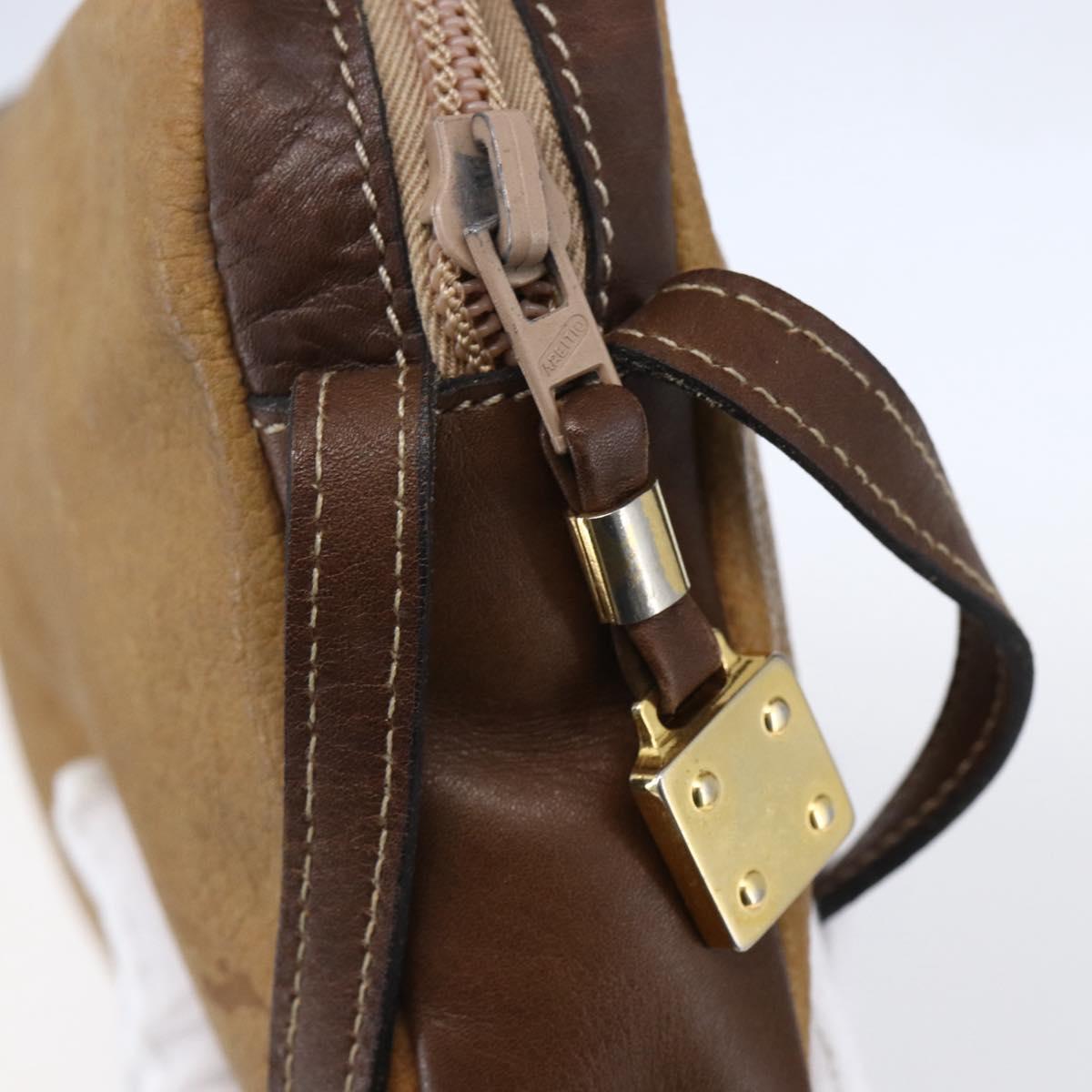 LOEWE Anagram Clutch Bag Leather Brown Gold Auth bs30839