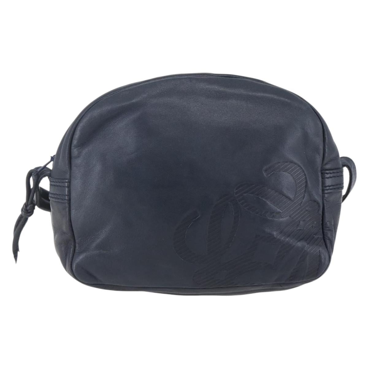 LOEWE Anagram Shoulder Bag Leather Navy Auth bs30840