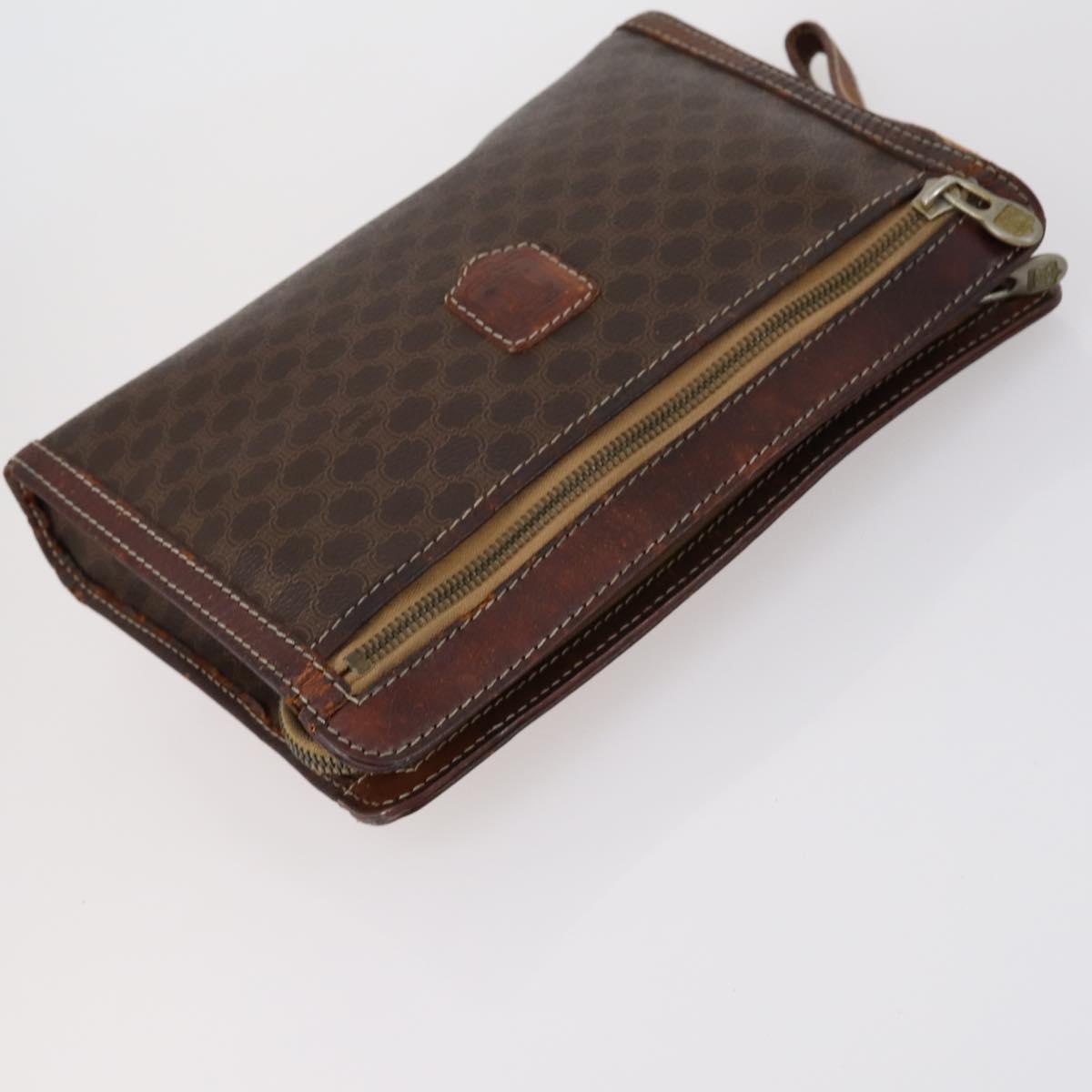 CELINE Macadam Canvas Clutch Bag PVC Leather 3 Set Brown Auth bs30854