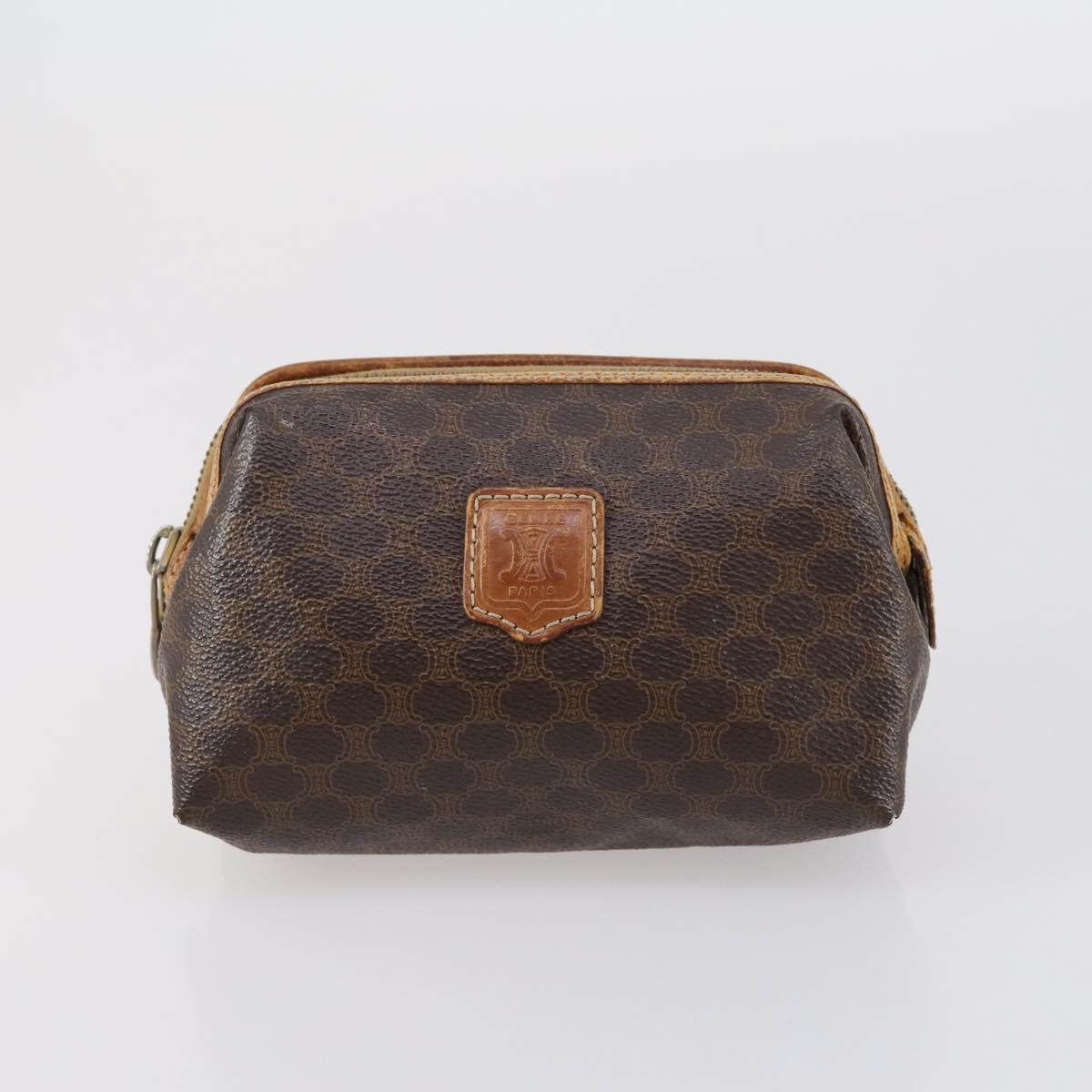 CELINE Macadam Canvas Clutch Bag PVC Leather 3 Set Brown Auth bs30854