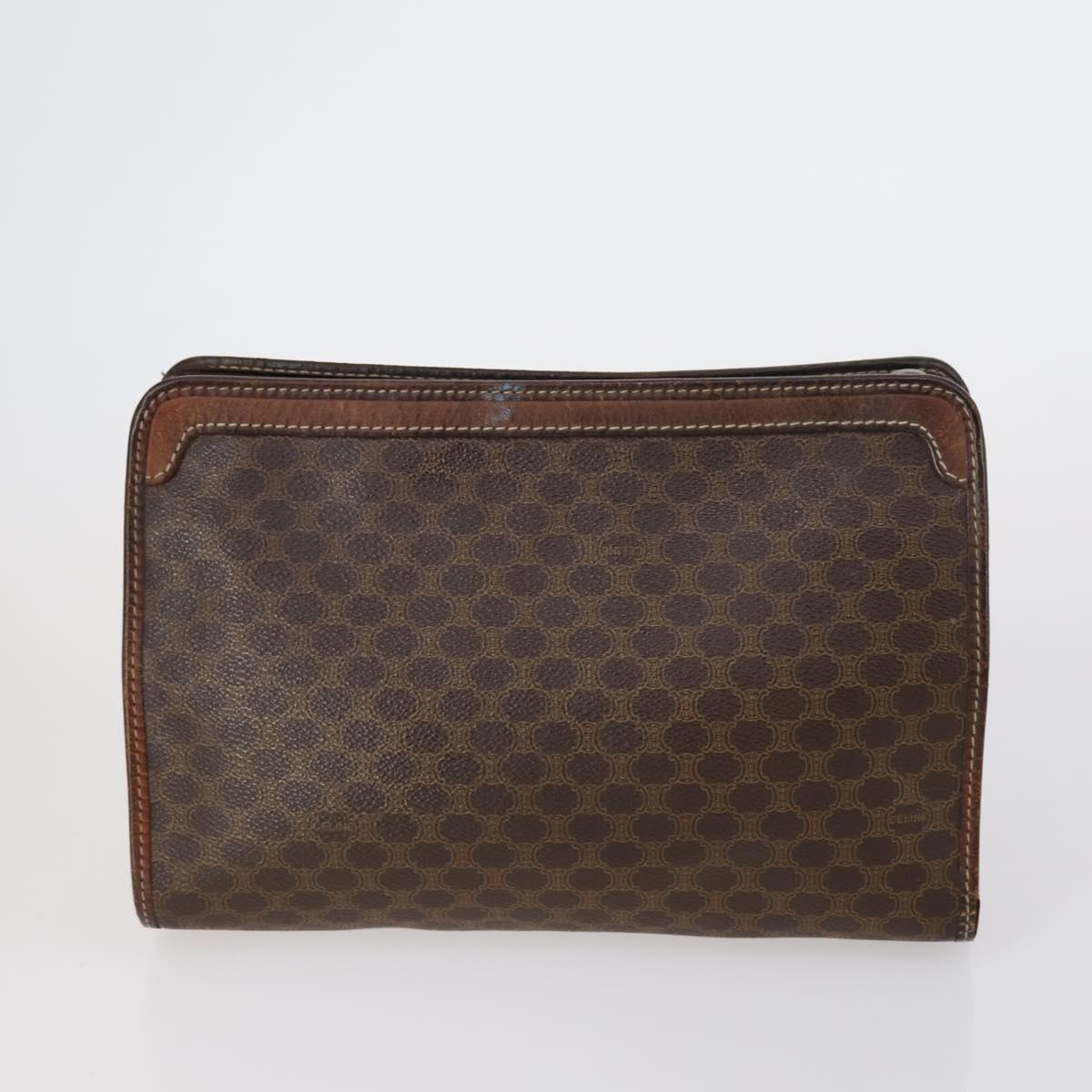 CELINE Macadam Canvas Clutch Bag PVC Leather 3 Set Brown Auth bs30854