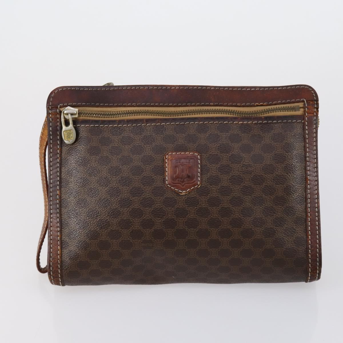 CELINE Macadam Canvas Clutch Bag PVC Leather 3 Set Brown Auth bs30854