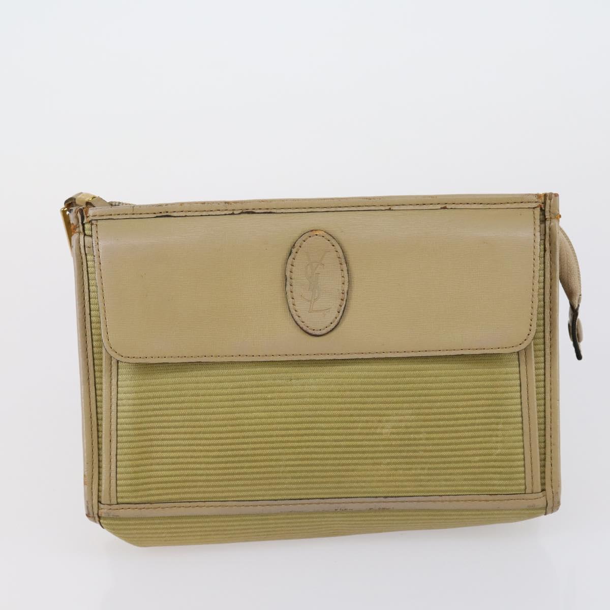 SAINT LAURENT Clutch Bag Leather 2 Set Beige Black Auth bs30862