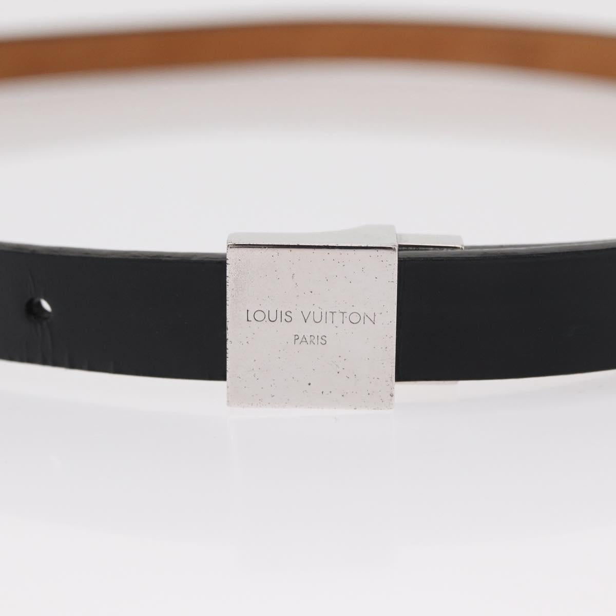 LOUIS VUITTON Ceinture Carre Belt Leather 34.6"" Black Silver LV Auth bs30911