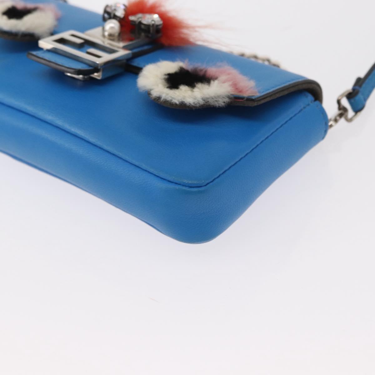 FENDI Micro Bucket Monster Shoulder Bag Leather 2way Blue Silver Auth bs30913