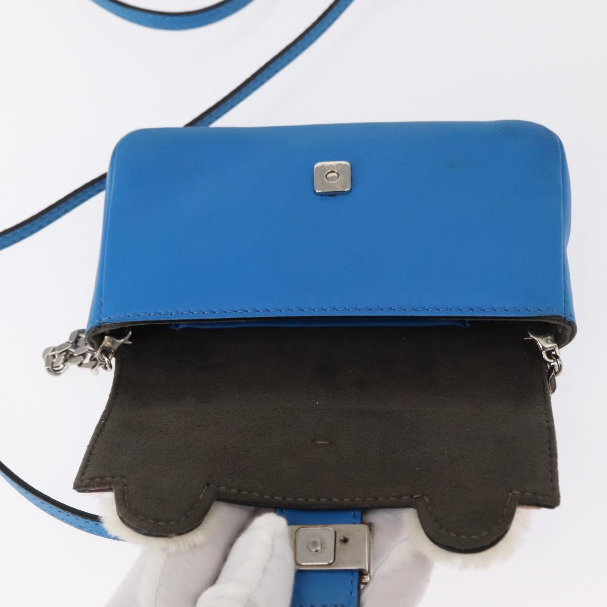FENDI Micro Bucket Monster Shoulder Bag Leather 2way Blue Silver Auth bs30913
