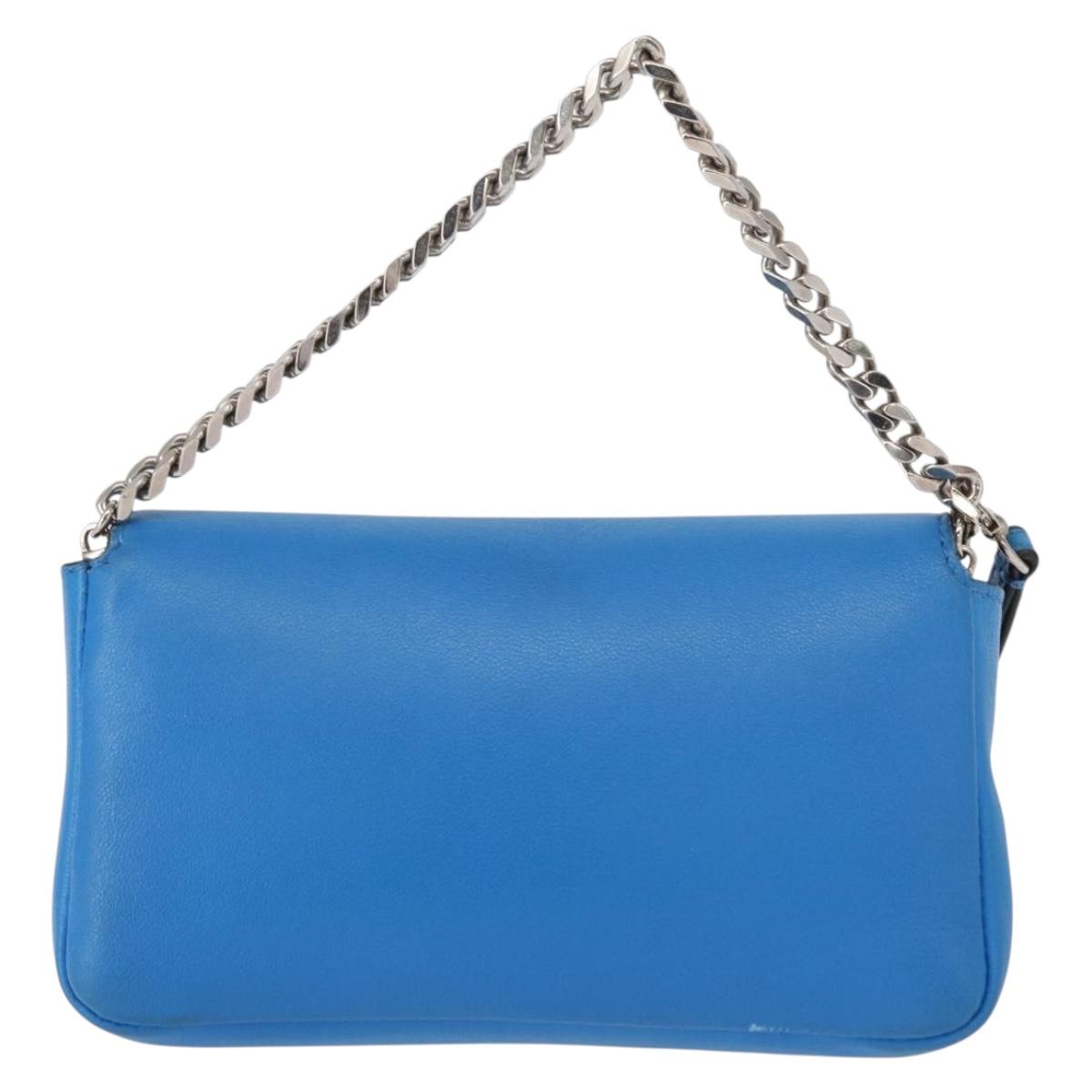 FENDI Micro Bucket Monster Shoulder Bag Leather 2way Blue Silver Auth bs30913