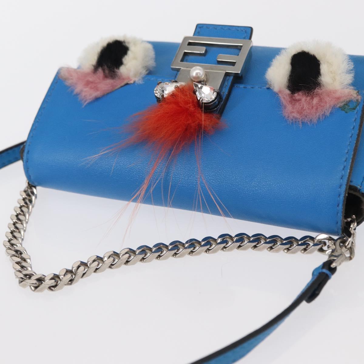 FENDI Micro Bucket Monster Shoulder Bag Leather 2way Blue Silver Auth bs30913