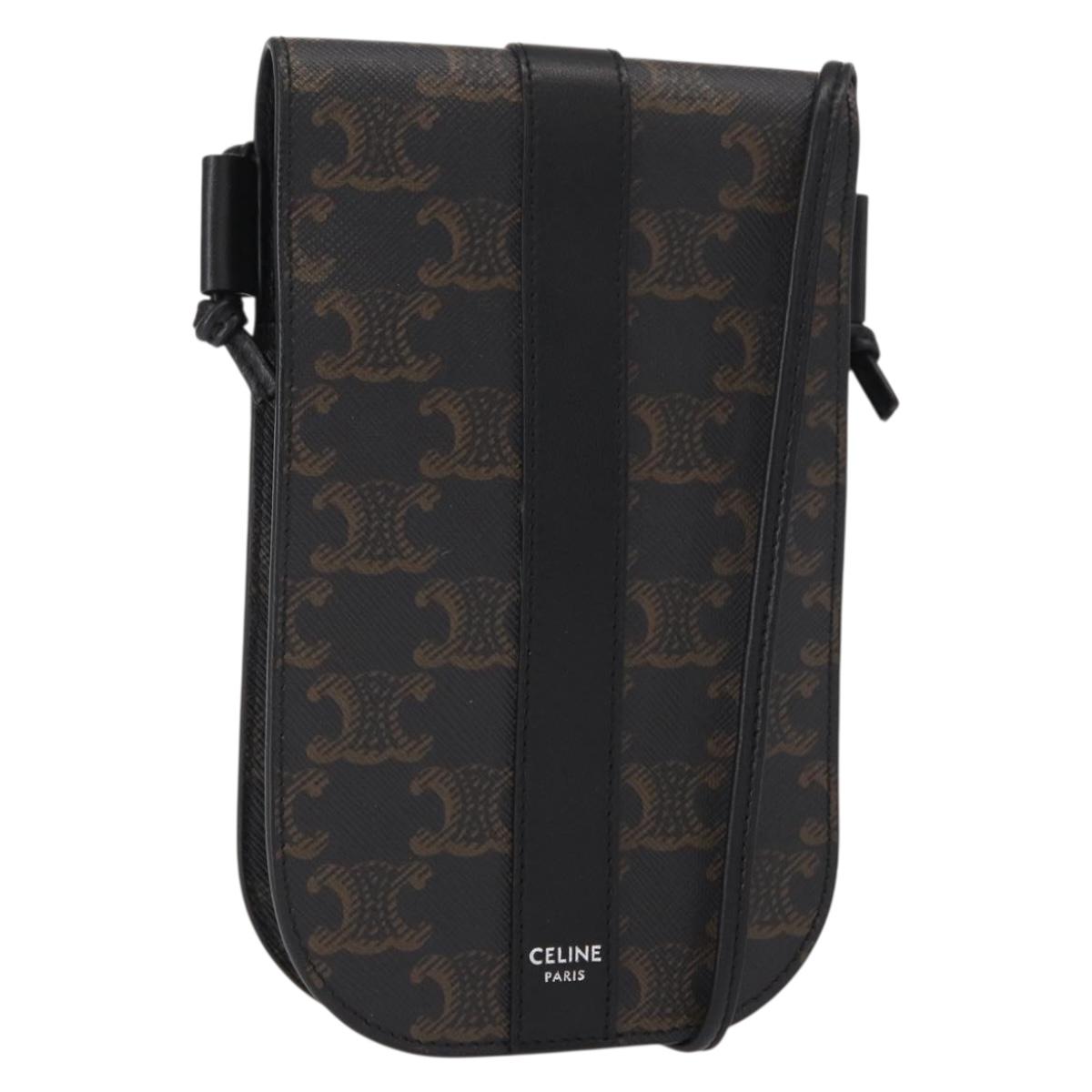 CELINE Triomphe Macadam Canvas Phone Pouch PVC Black Auth bs30914