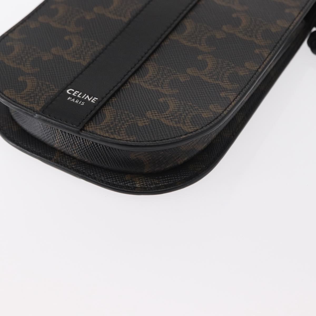 CELINE Triomphe Macadam Canvas Phone Pouch PVC Black Auth bs30914