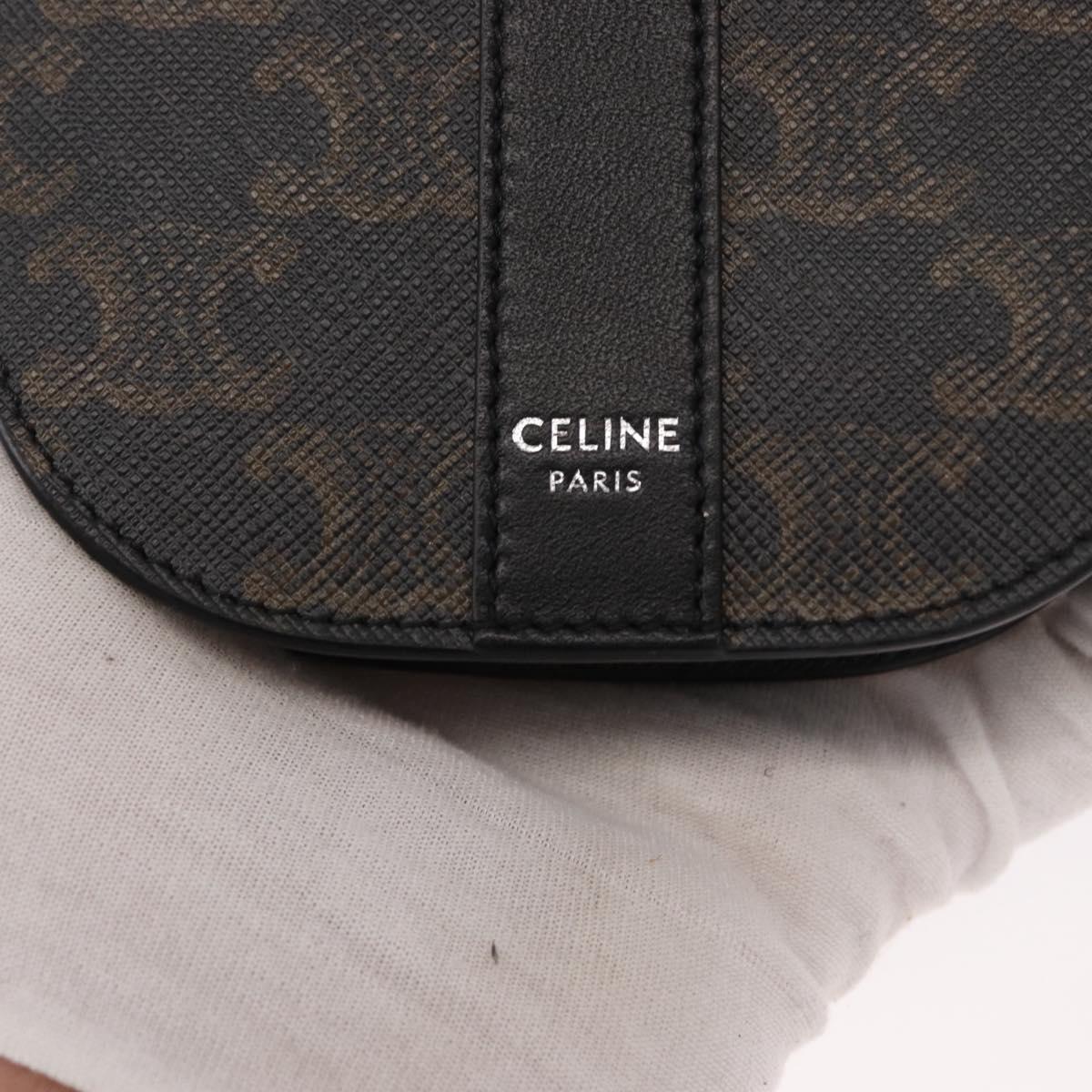 CELINE Triomphe Macadam Canvas Phone Pouch PVC Black Auth bs30914