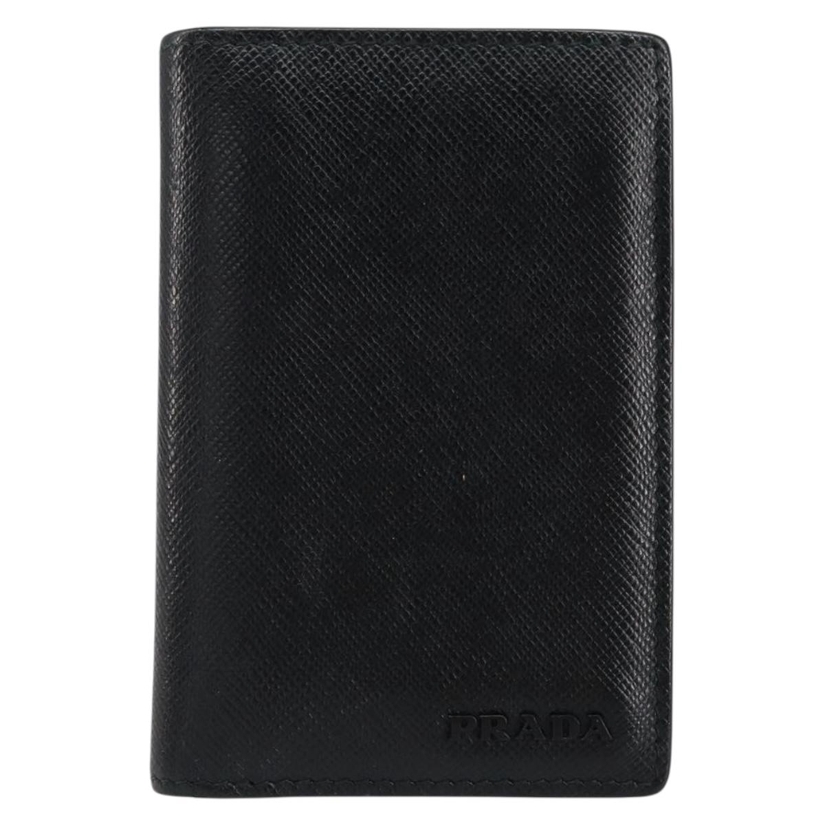 PRADA Card Case Safiano leather Black Auth bs30916