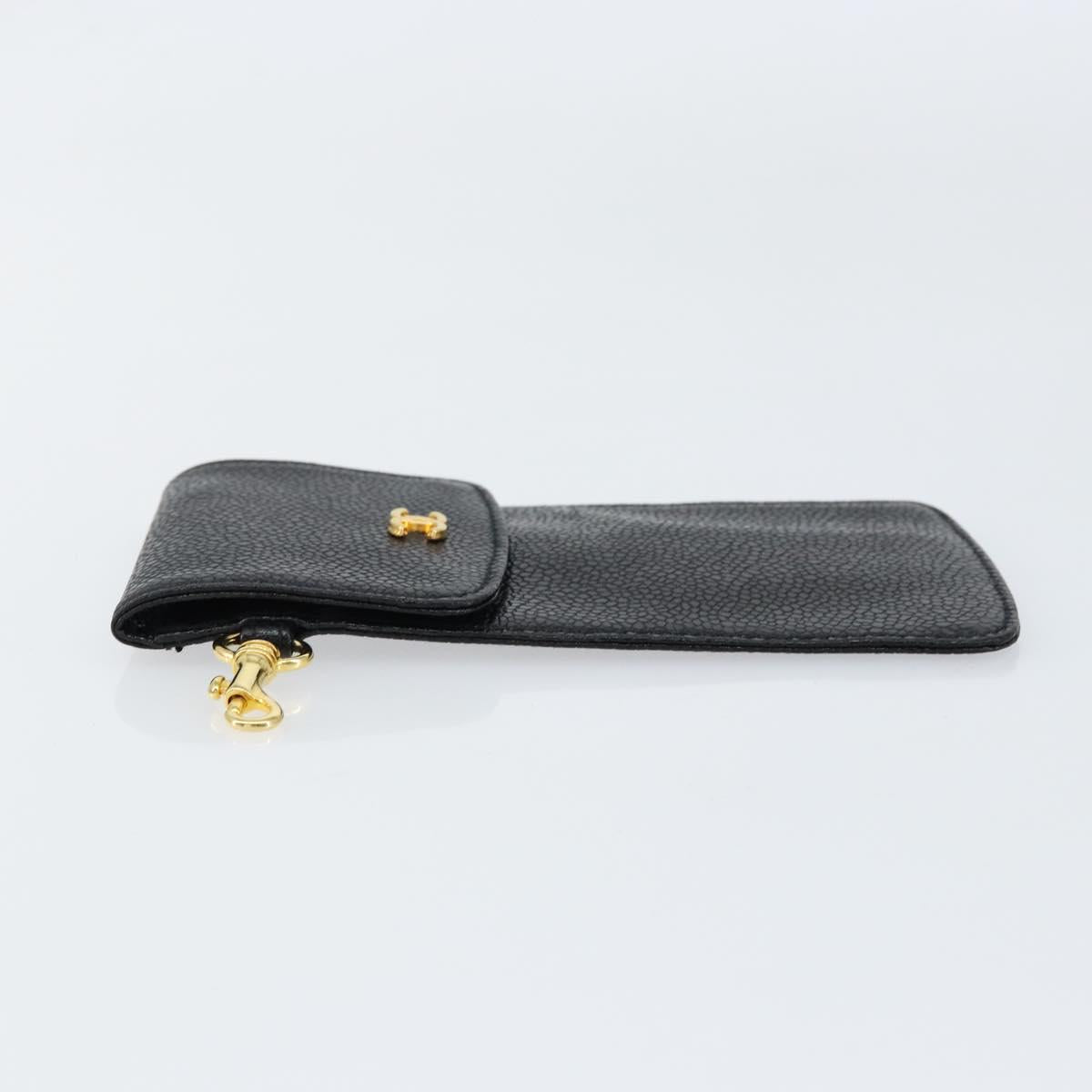 CHANEL COCO Mark Pouch Caviar Skin Black Gold CC Auth bs30918