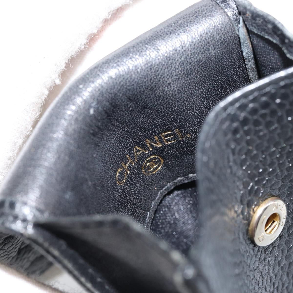 CHANEL Pouch Caviar Skin Black Gold CC Auth bs30919