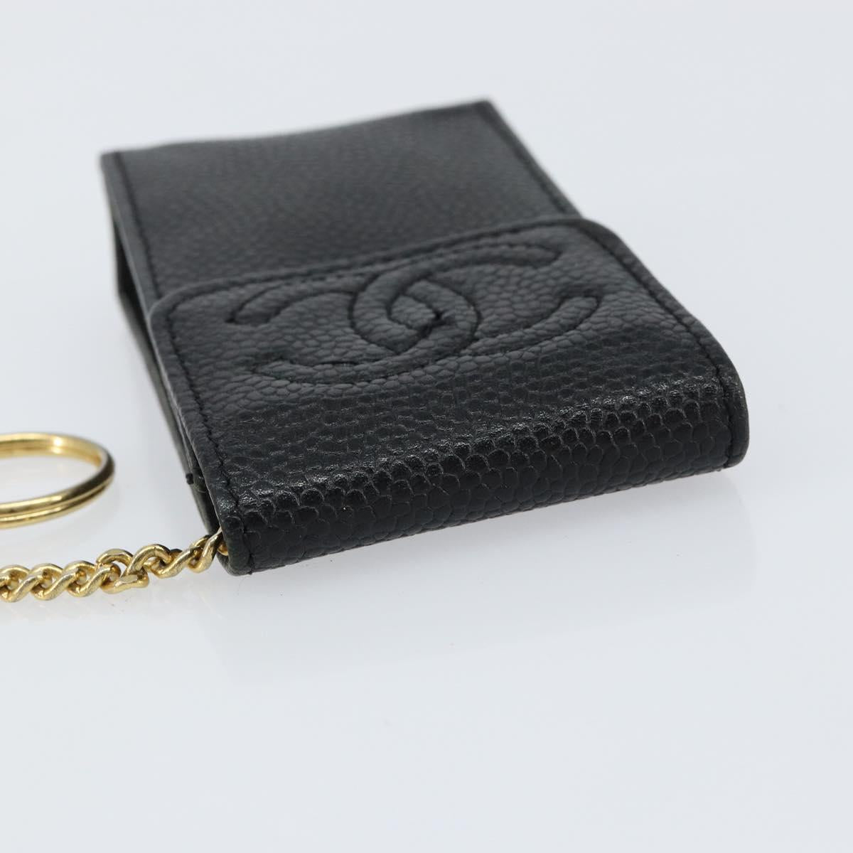 CHANEL Pouch Caviar Skin Black Gold CC Auth bs30919