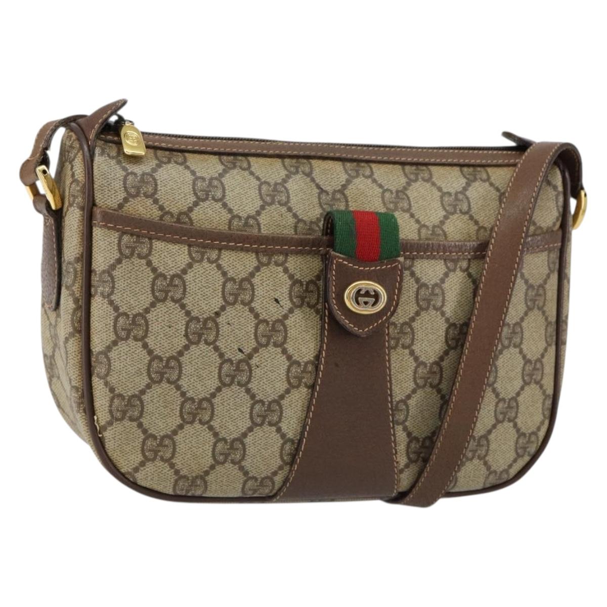 GUCCI GG Supreme Web Sherry Line Bag PVC Beige Gold 89 02 032 Auth bs30923