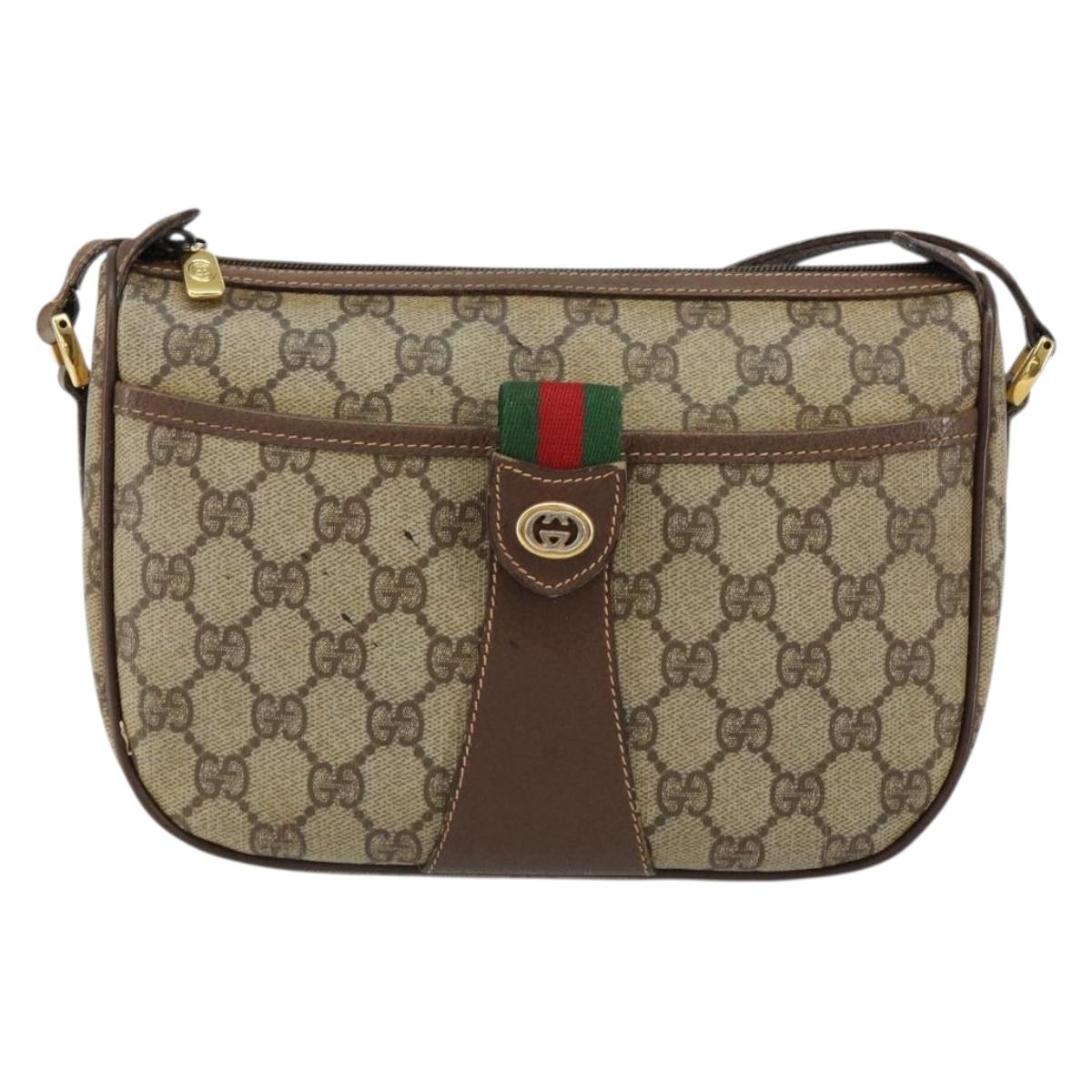 GUCCI GG Supreme Web Sherry Line Bag PVC Beige Gold 89 02 032 Auth bs30923