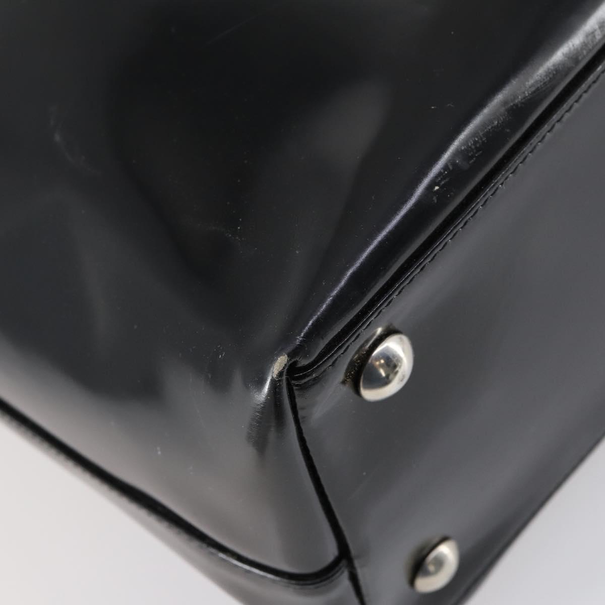 GUCCI Hand Bag Enamel 2way Black Silver Auth bs30934