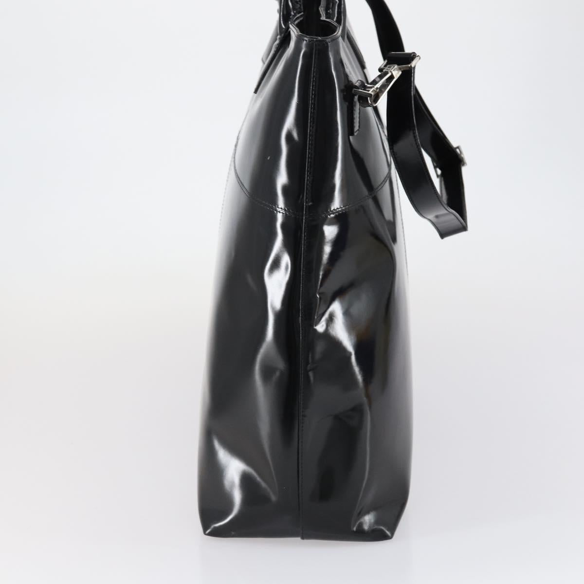 GUCCI Hand Bag Enamel 2way Black Silver Auth bs30934