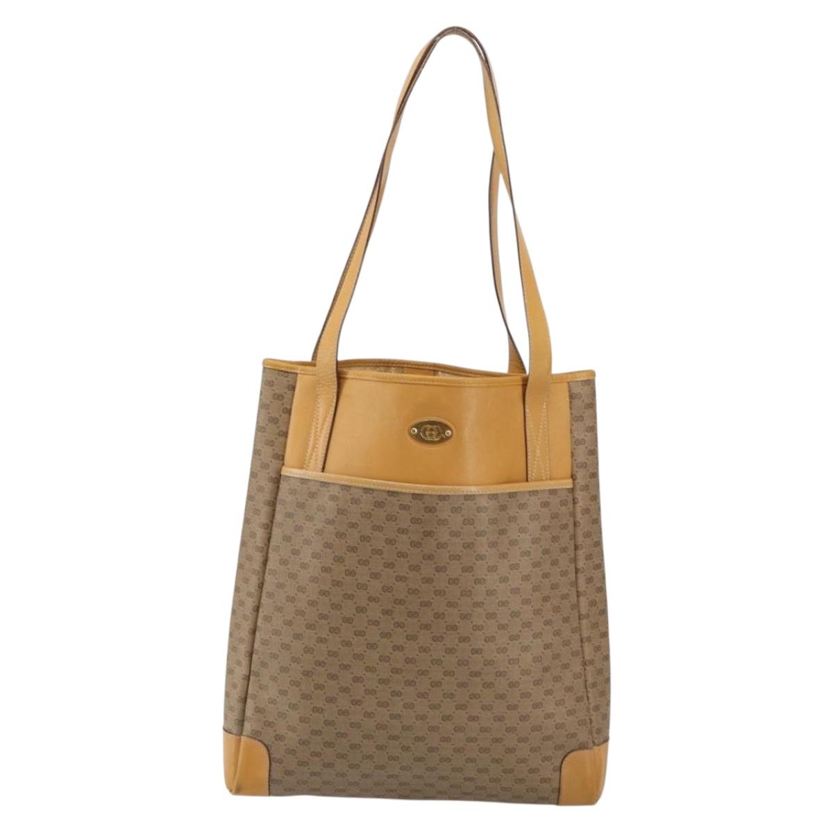 GUCCI Micro GG Supreme Tote Bag PVC Beige Gold Auth bs30935