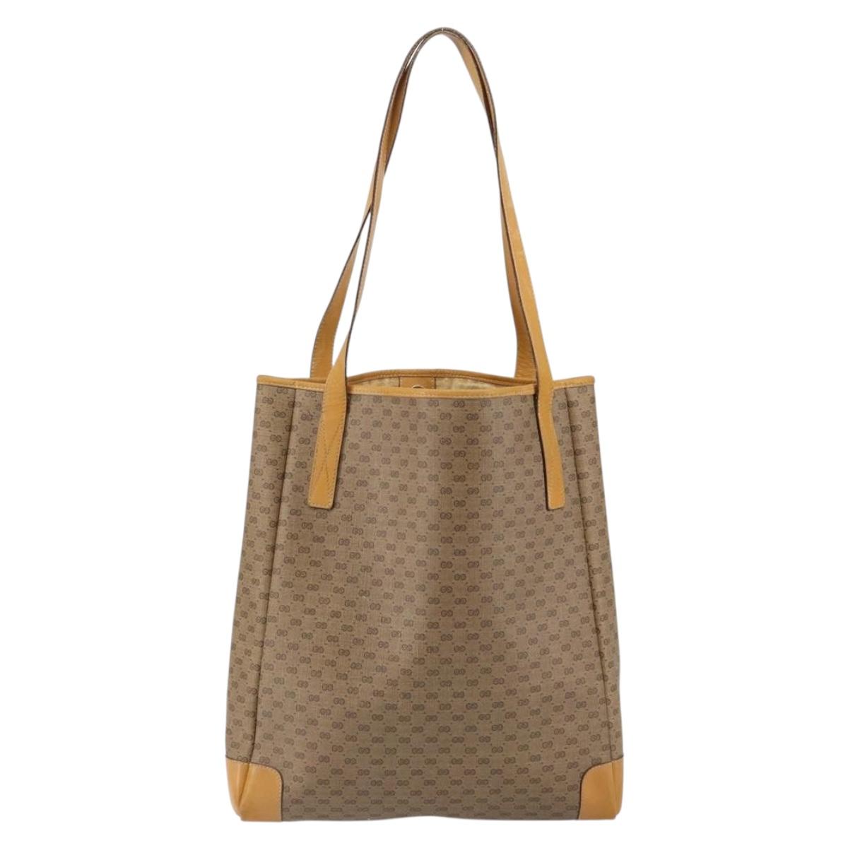 GUCCI Micro GG Supreme Tote Bag PVC Beige Gold Auth bs30935