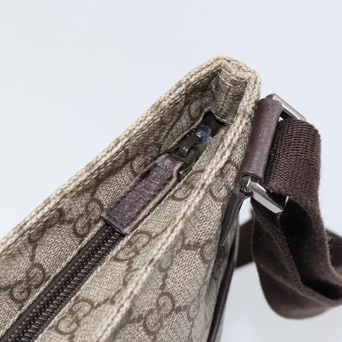 GUCCI GG Supreme Shoulder Bag PVC Leather Beige Silver 141198 Auth bs30937