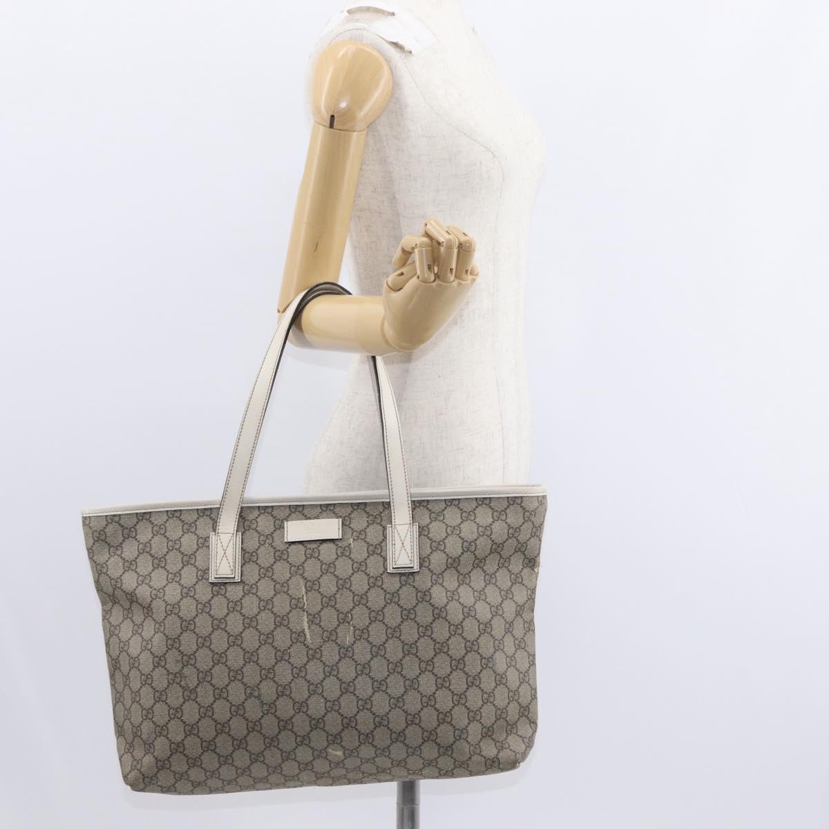 GUCCI GG Supreme Tote Bag PVC Beige Silver 211137 Auth bs30938