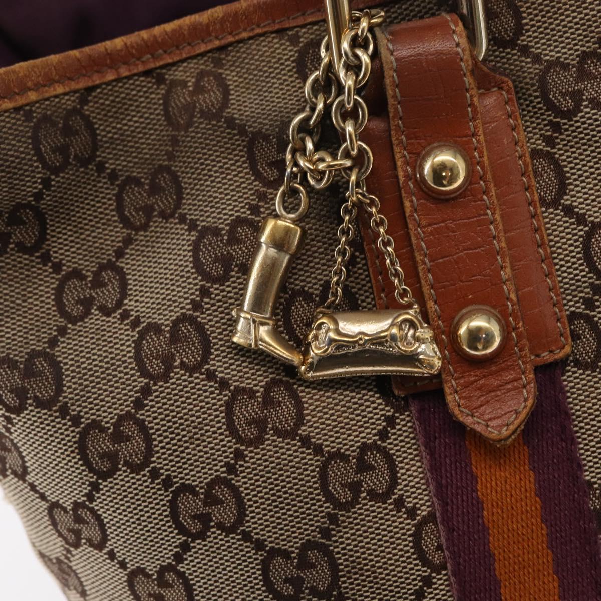 GUCCI GG Canvas Sherry Line Tote Bag Beige Gold 137396 Auth bs30941