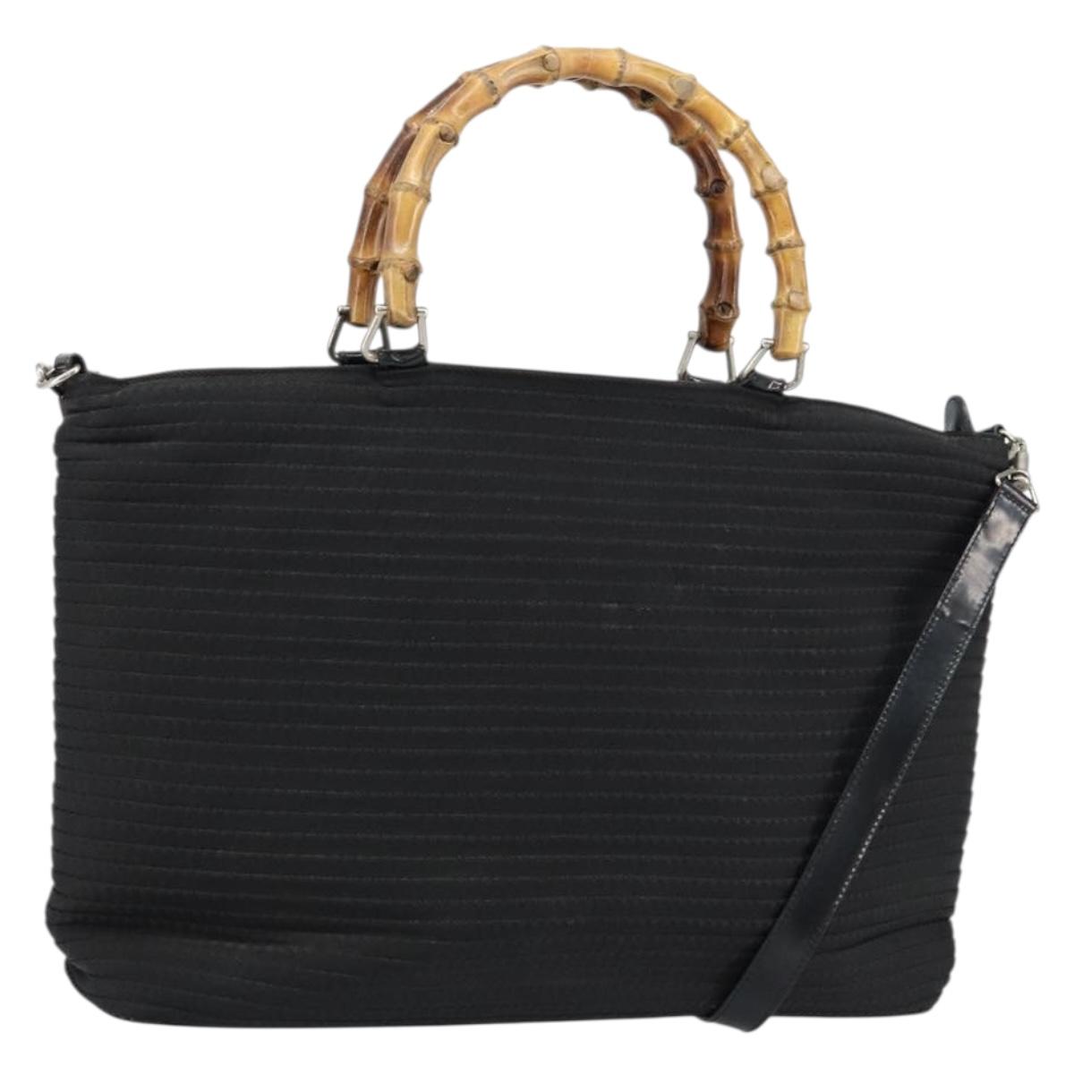 GUCCI Bamboo Hand Bag Canvas 2way Black Silver 002 2058 0439 5 Auth bs30947