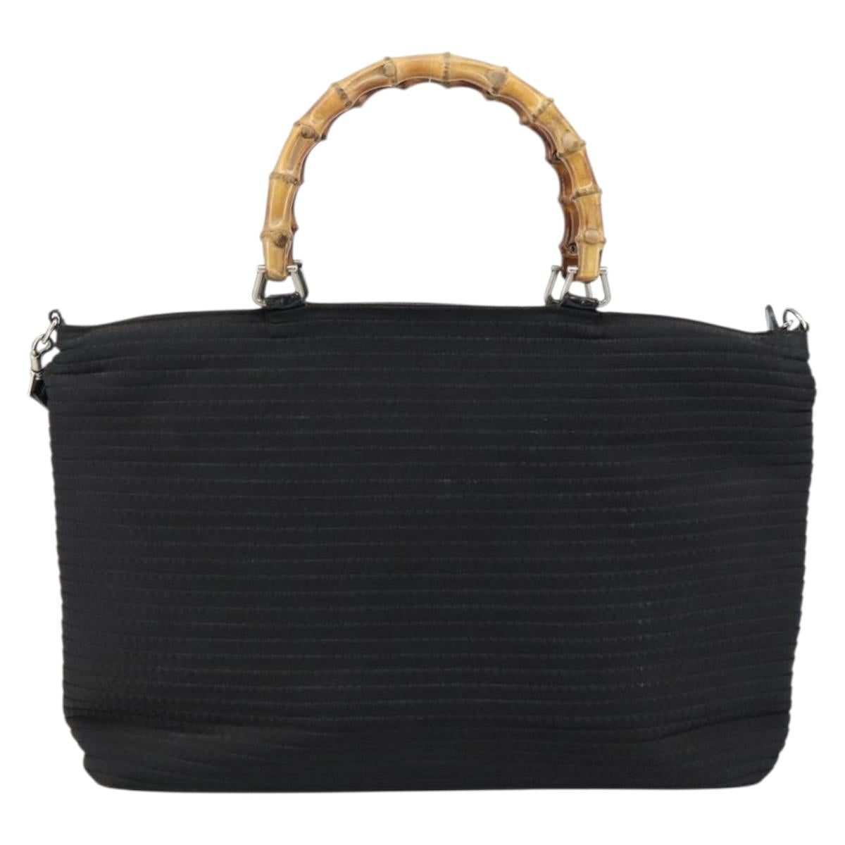 GUCCI Bamboo Hand Bag Canvas 2way Black Silver 002 2058 0439 5 Auth bs30947