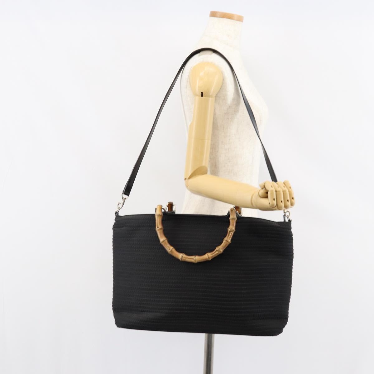 GUCCI Bamboo Hand Bag Canvas 2way Black Silver 002 2058 0439 5 Auth bs30947