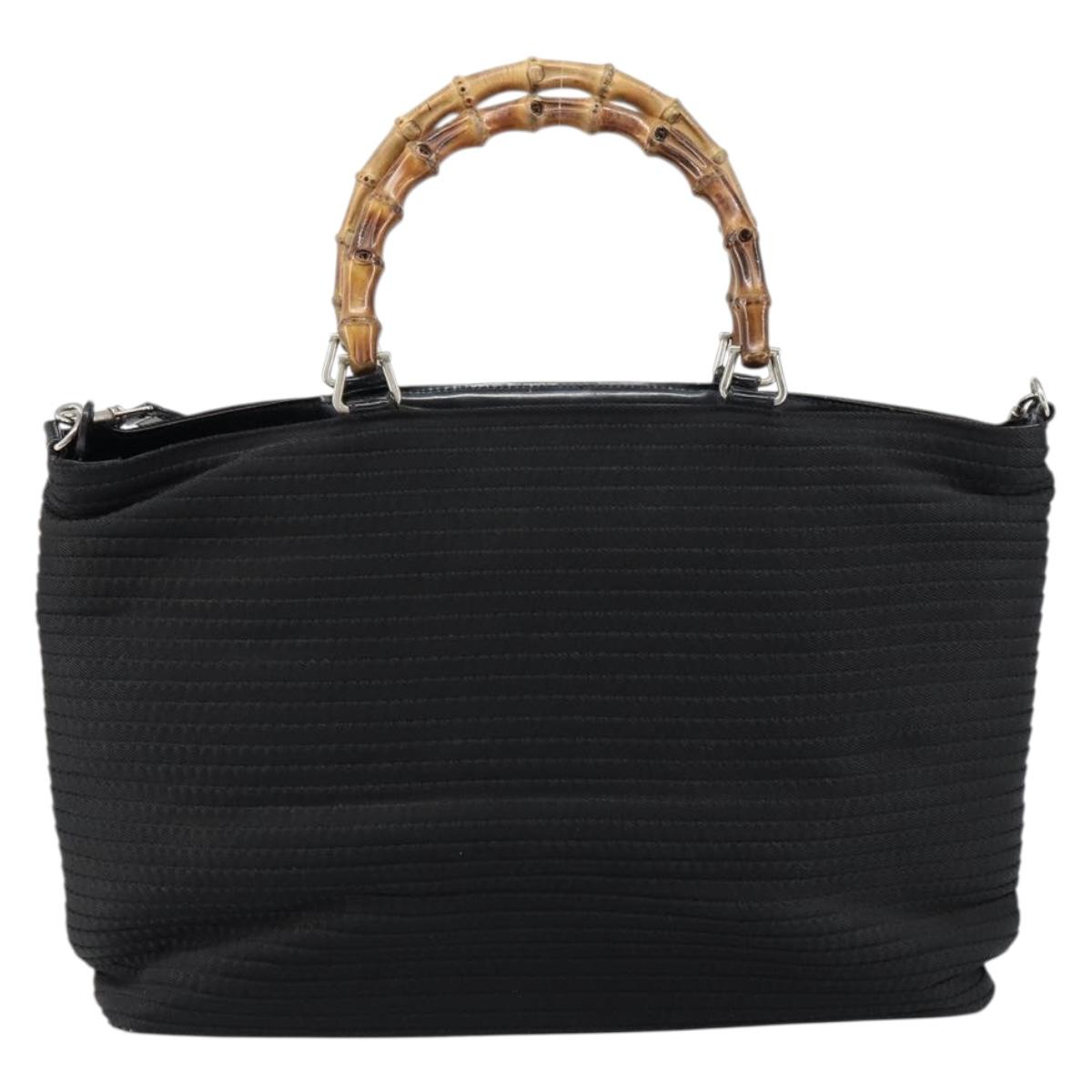 GUCCI Bamboo Hand Bag Canvas 2way Black Silver 002 2058 0439 5 Auth bs30947