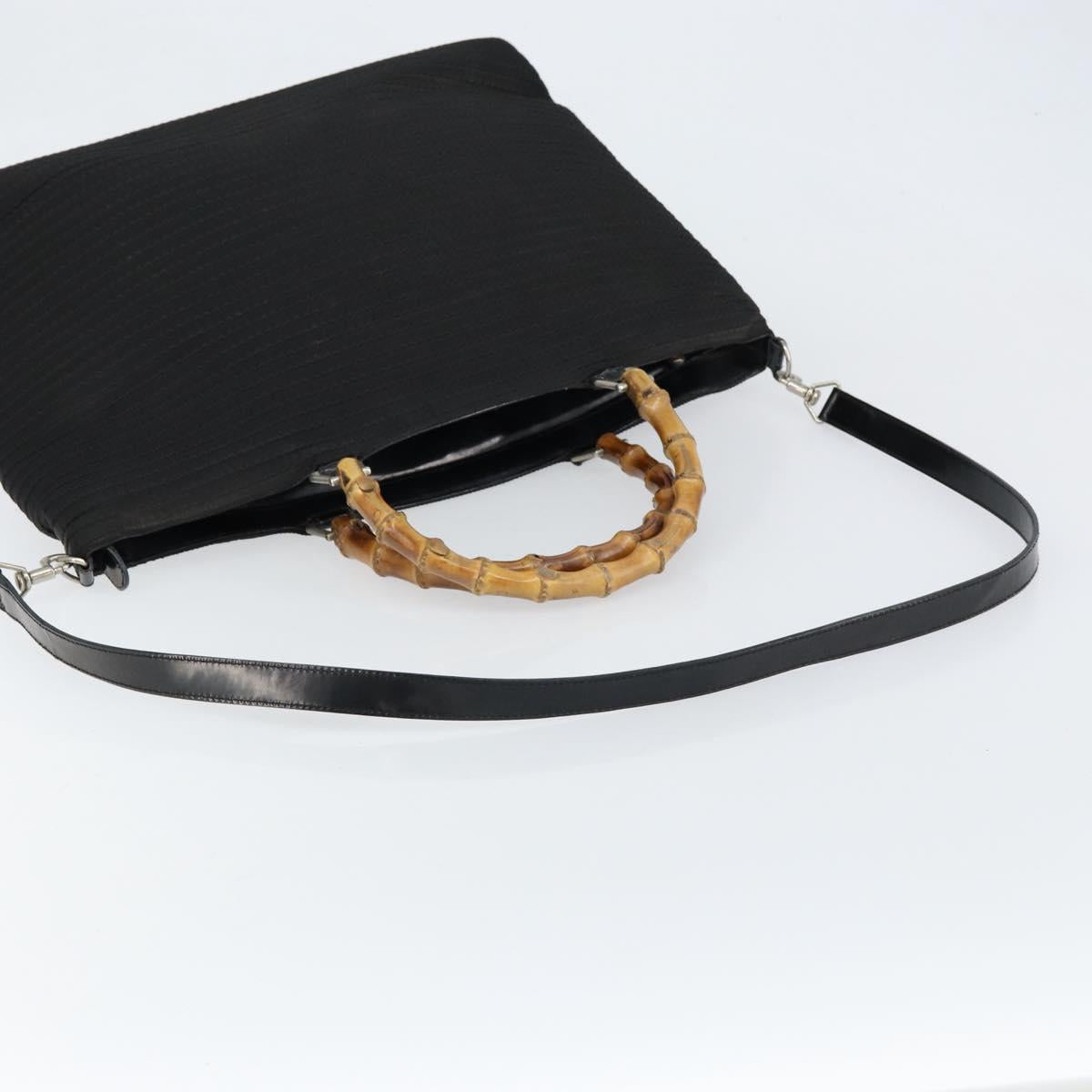GUCCI Bamboo Hand Bag Canvas 2way Black Silver 002 2058 0439 5 Auth bs30947