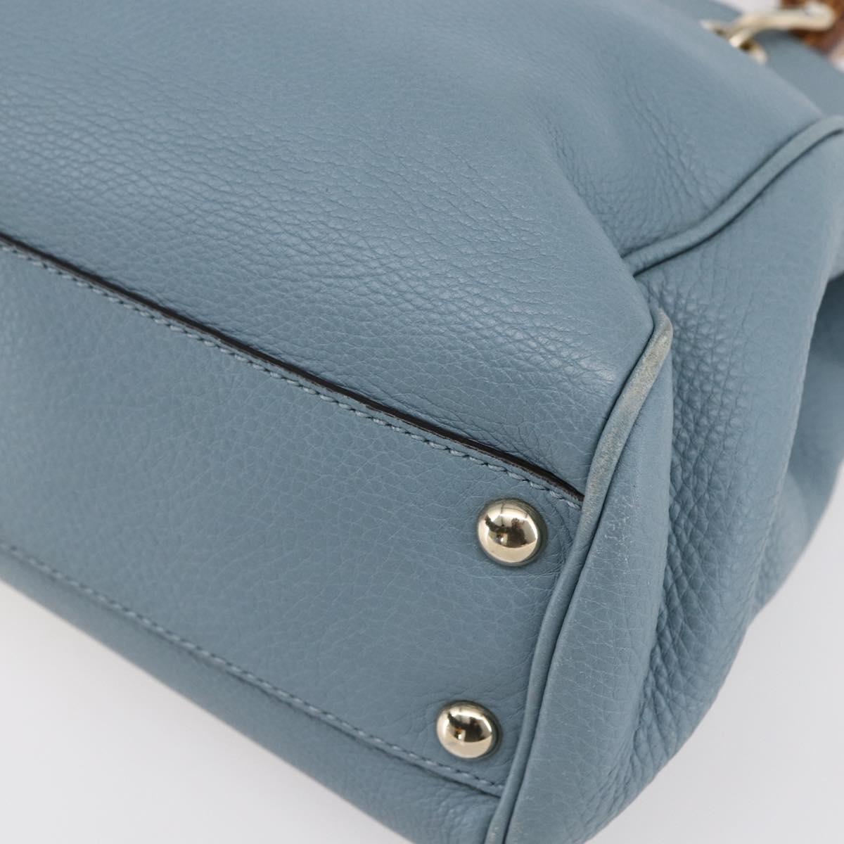 GUCCI Bamboo Hand Bag Leather 2way Blue Silver 336032 Auth bs30949