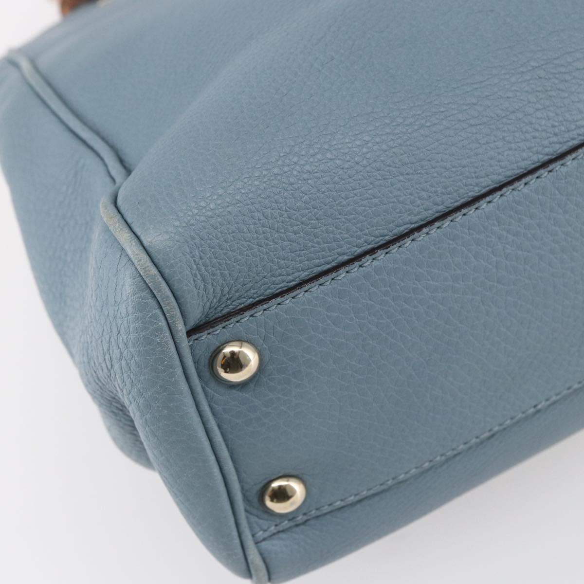 GUCCI Bamboo Hand Bag Leather 2way Blue Silver 336032 Auth bs30949