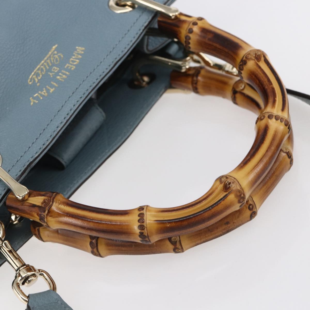 GUCCI Bamboo Hand Bag Leather 2way Blue Silver 336032 Auth bs30949
