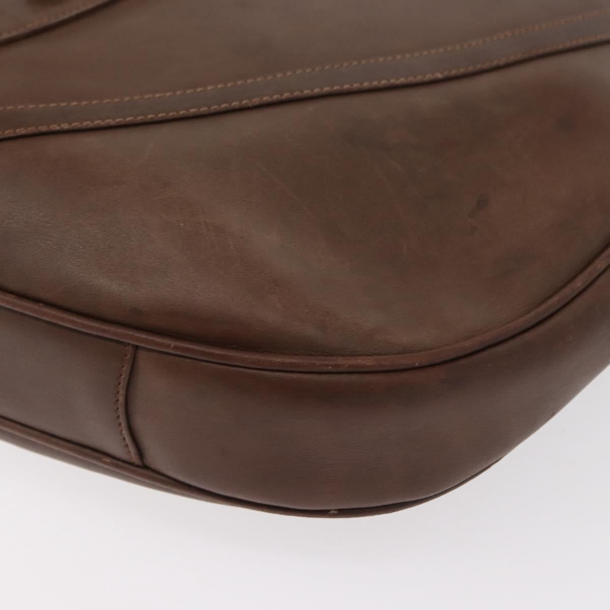 GUCCI Shoulder Bag Leather Brown Gold Auth bs30951