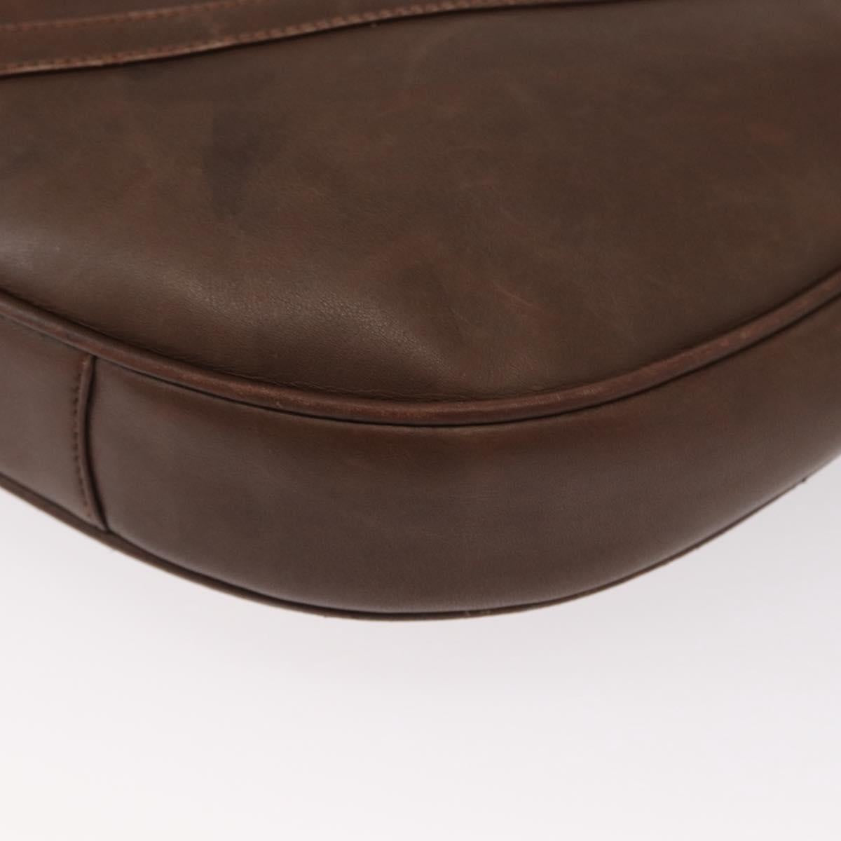 GUCCI Shoulder Bag Leather Brown Gold Auth bs30951