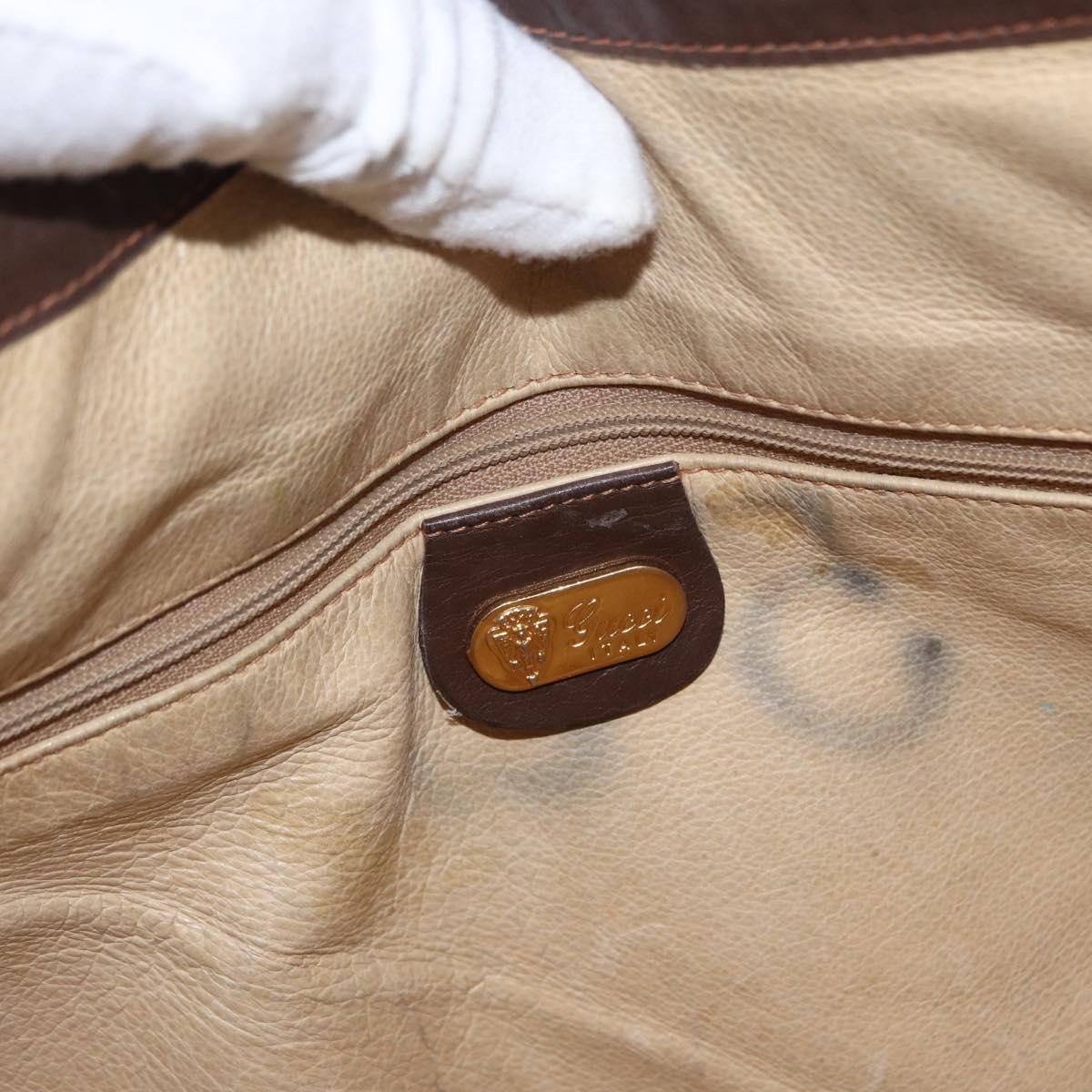 GUCCI Shoulder Bag Leather Brown Gold Auth bs30951