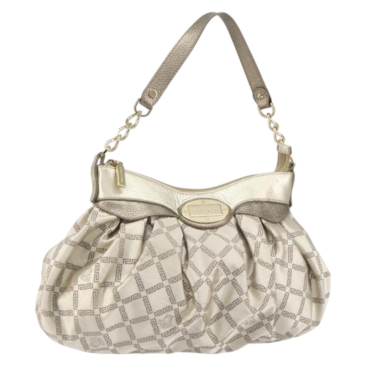VERSACE Chain Shoulder Bag Canvas Champagne Gold Auth bs30954