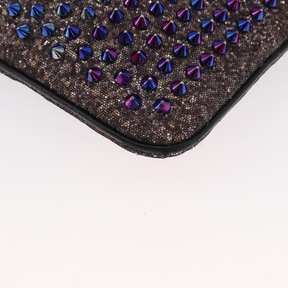 Christian Louboutin Studs Chain Shoulder Bag Canvas Pink Auth bs30956