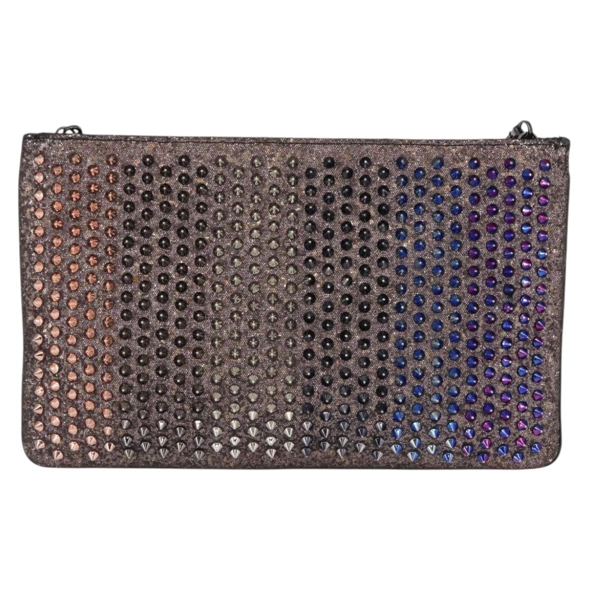 Christian Louboutin Studs Chain Shoulder Bag Canvas Pink Auth bs30956